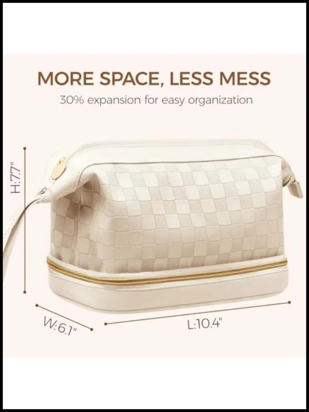 Double Layer Travel Makeup Bag with Brush Compartment, Waterproof PU Leather